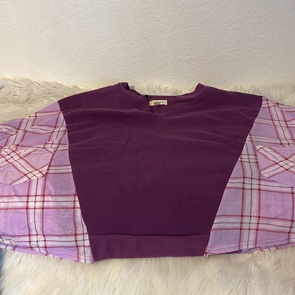 Paper & Tee Deep Purple Plaid Flannel Pullover V Neck Sweater Size 3XL New - Picture 4 of 8